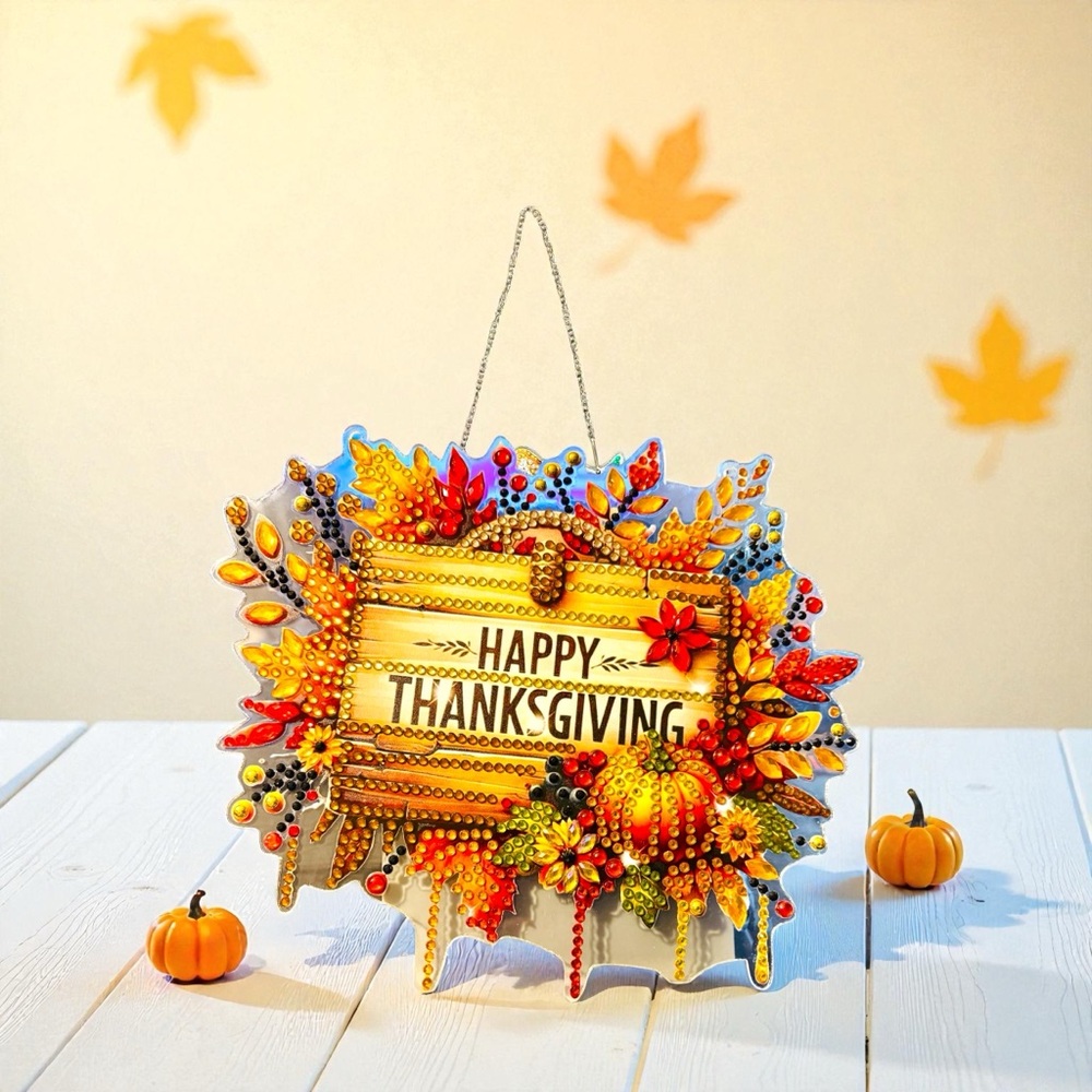 Thanksgiving Hanging Sign Wall Decor Hand Crafted Sealed Diamond Art